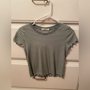 girls green and white striped top